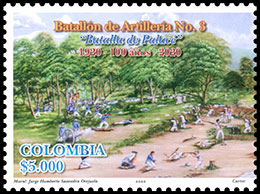 100-летие 3-го артиллерийского батальона "Batalla de Palacé". Почтовые марки Колумбии.