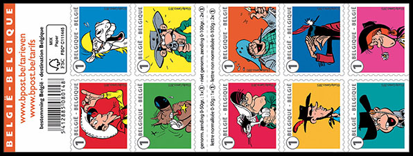 Lucky Luke, friend and enemy. Postage stamps of Belgium.