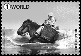 Конный лов креветок. Почтовые марки Бельгии.