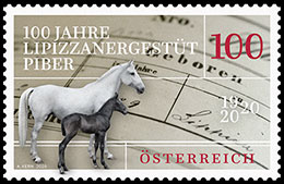 100th anniversary of the Lipizzaner Stud Farm in Piber. Postage stamps of Austria.