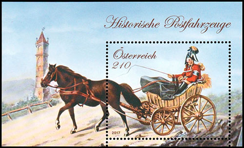 Historical Postal Vehicle. Postage stamps of Austria.