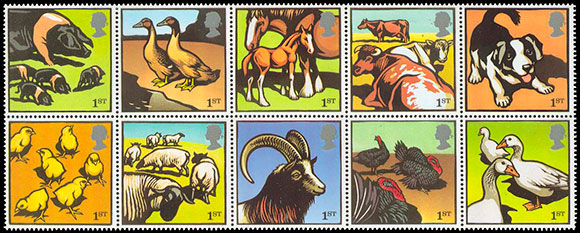 Farm Animals. Postage stamps of Great Britain.