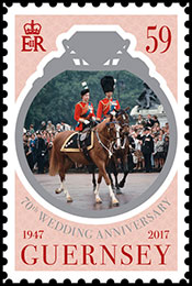 70-летний юбилей свадьбы Королевы Елизаветы II и Принца Филиппа. Почтовые марки Гернси.