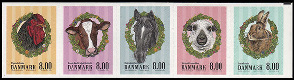 Домашние животные. Почтовые марки Дании.