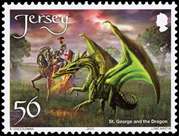 Dragons. Postage stamps of Great Britain. Jersey.