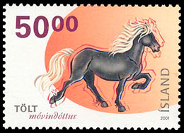 Icelandic horse gaits . Postage stamps of Island.