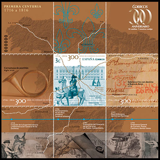 300 лет Почте Испании. Почтовые марки Испании.