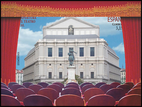Reopening of the Royal Theater. Postage stamps of Spain.