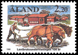 The 100th Anniversary of Agricultural Education . Postage stamps of Finland. Aland.