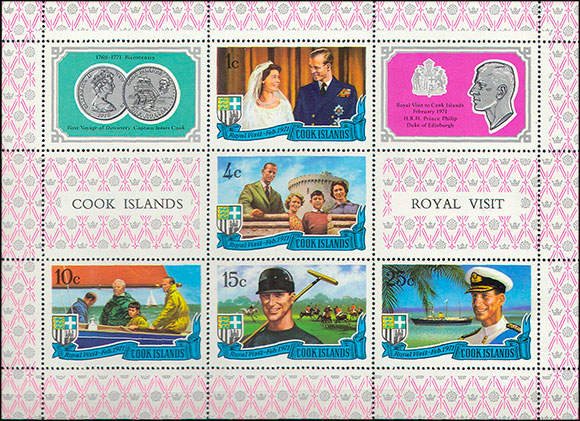 Prince Philip's visit to Rarotonga island . Postage stamps of Cook Islands.