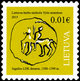 Coins. Lithuanian State Symbol - Vytis.. Postage stamps of Lithuania.