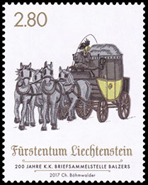 200th Anniversary of mail station in  Balzers. Postage stamps of Liechtenstein.