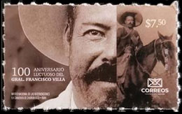 100th anniversary of the death of Francisco "Pancho" Villa (1878-1923). Postage stamps of Mexico.