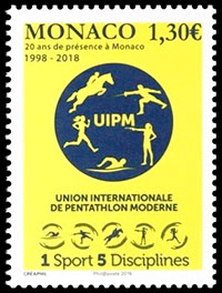 Международный союз современного пятиборья - 20 лет в Монако. Почтовые марки Монако.