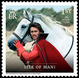 Барри Гибб - певец и автор песен. Почтовые марки Великобритания. Остров Мэн 2021-11-03 12:00:00