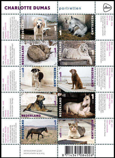 Charlotte Dumas. Animal portraits. Postage stamps of Netherland.